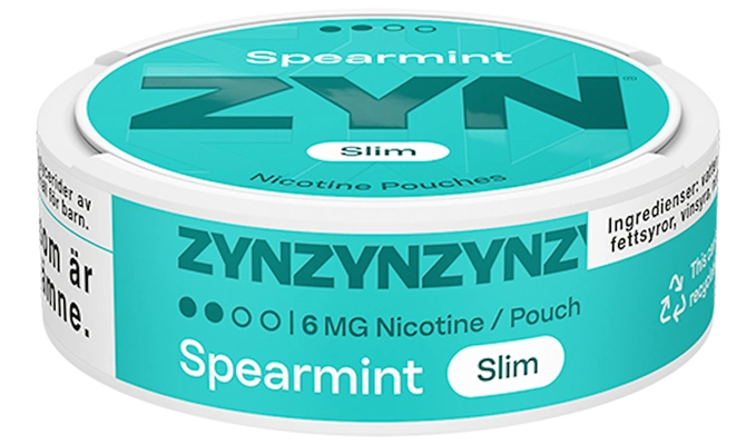 ZYN Spearmint Slim 6mg pouch, slim format, tobacco-free