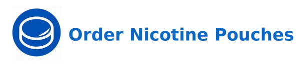 Order nicotine pouches. Blue logo with text 