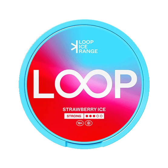Loop Strawberry Ice Strong can with white nicotine pouches
