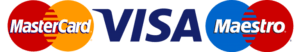Logo for payment cards mastercard, visa and maestro.