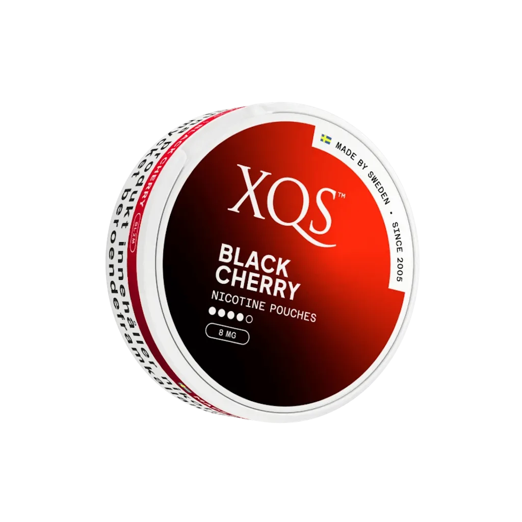 XQS Black Cherry Slim Strong 8mg nicotine pouch – fruity cherry and tobacco-free