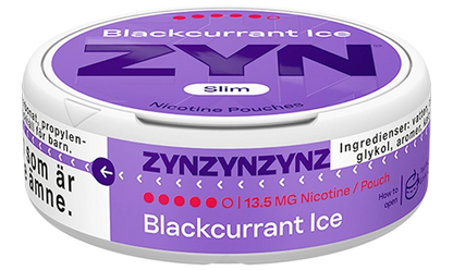 ZYN Blackcurrant Ice 13.5mg slim nicotine pouch, berry and mint flavor