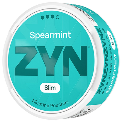 ZYN Spearmint Slim Strong 9mg nicotine pouch, dry slim format, spearmint menthol flavor