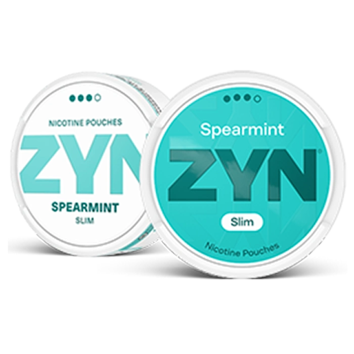 ZYN Spearmint Slim Strong 9mg nicotine pouch, dry slim format, spearmint menthol flavor